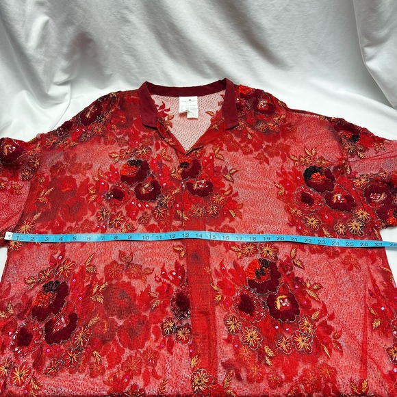 Sankofa Khari Mesh Tunic Embroidered Floral Beaded Women's Size L/XL Rust Red - Picture 8 of 9